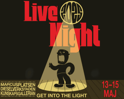 Poster med illustration av en elev som står på scen under Live night.